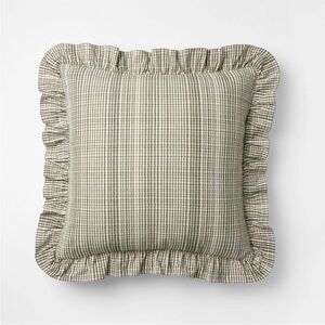 Studio McGee 24"x24" Uneven Plaid with Ruffle Pillow Green